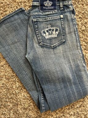 Victoria Beckham Light Blue Embroidered Crown Bootcut Jeans Rock & Republic